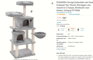 Feandrea krabpaal 152cm hoog met mand en huisjes voor €58,23 bij Amazon