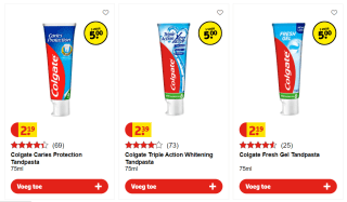 Colgate tandpasta 5 voor €5 bij Kruidvat