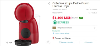 Cafetera Krups Dolce Gusto por $1,499 en Sears