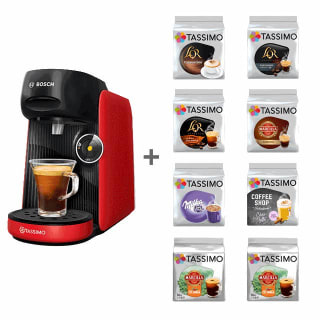 Regalo de cafetera Bosch Finesse color rojo por la compra de 10 packs café Tássimo por 49€