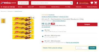 Recheadinho Chocolate Bauducco com 5 unid de 104g - R$ 12,25