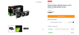 Tarjeta Gráfica INNO3D GeForce RTX 5080 X3 16GB GDDR7 DLSS4 por 1.099,95€
