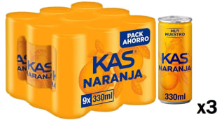 3 Packs de 9 Latas de 33cl de Kas naranja por 9.76€