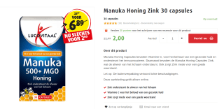 30 capsules Lucovitaal Manuka Honing Zink voor €2 bij Lucovitaal