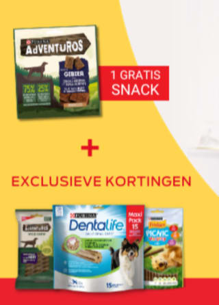 Gratis Purina honden/kattensnack + kortingsbonnen