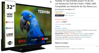 Television Toshiba 32L3163DG Smart TV de 32", con Resolución Full HD (1920 x 1080), por 179,99€