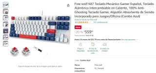 Teclado Mecánico Free Wolf K87 Gamer Español por $559 en Amazon