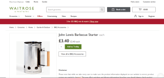 John Lewis Barbecue Chimney Starter - £3.40