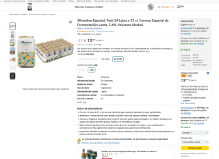 Alhambra Especial Pack 24 Latas x 33 cl Cerveza Especial de Fermentación Lenta 5.4% por 13,22€