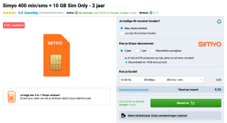 Simyo 400 min/sms + 10 GB Sim Only - 2 jaar voor 67 euro ( 24 maanden) dmv cashback
