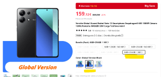 Xiaomi Redmi Note 13 NFC Versión Global 256GB por 159,12€