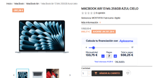 Macbook Air 13 M4 256GB por 895,17€ en varios colores
