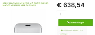 Apple Mac Mini 2023 M2 8 Core, 10‑core GPU, 8GB ram, 512GB ssd voor €638,54 bij Sicomputers