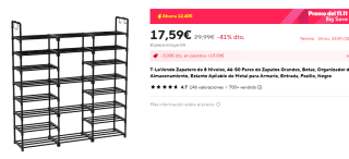 T-LoVendo Zapatero 8 Niveles, 46-50 Pares Zapatos por 15,59€