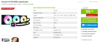CORSAIR H150 RGB Vloeibare CPU-Koeler voor €99,90 bij Megekko
