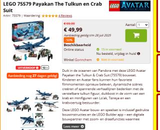 Lego Payakan the Tulkun & Crab Suit (75579) voor €49,99 bij Bickshop