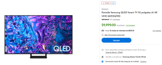 Smart TV Samsung QLED 55" AI 4K UHD por $8,499 en Walmart con cupón