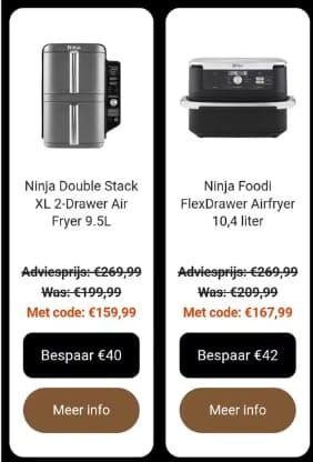 Tot €60 korting op diverse Ninja keukenapparatuur bij Ninjakitchen tijdens de Early black friday