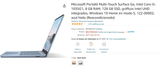 Surface Go Reacondicionada a $8,359 en Amazon