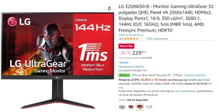 LG UltraGear 32GN650B-AEU - Monitor gaming de 32" QHD (2560x1440, Negro por 229€