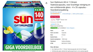 Sun - Vaatwascapsules - Optimum All-in 1 - Citroen - een capsule met Active Oxygen - 4 x 35 Vaatwastabletten voor €11,20 bij Amazon