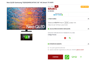 Samsung Neo QLED TQ55QN95CATXXC 55" 4K Smart TV WiFi por 929€