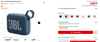 JBL Go 4 Bluetoothspeaker in diverse kleuren voor €31,99 bij de Mediamarkt