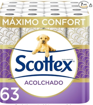 Scottex Acolchado Papel Higiénico 63 rollos con 3 capas de confort y suavidad por 23,08€