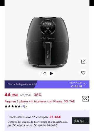 Prixton Freidora de Cook Organics 3.5 litros por 31,46€.