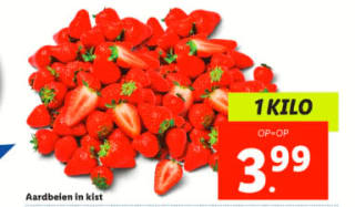 1 kilo aardbeien in kist voor €3,99 bij de Lidl