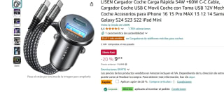Cargador Coche 54W Carga Rápida con Toma USB de 12V Mini Adaptador USB por 5,75€