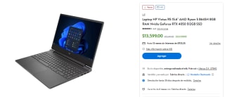 HP Victus R5 15.6" Ryzen 5 8GB RTX 4050 512GB SSD por $13,599 en Walmart