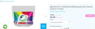 Ariel All-in-1 Pods Wasmiddelcapsules Color Clean & Fresh Air 148 stuks voor €37,72 bij Plein
