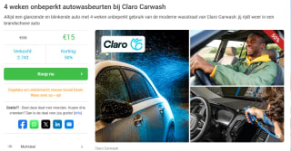 Voucher voor 4 weken onbeperkt autowasbeurten bij Claro Carwash via Social Deal