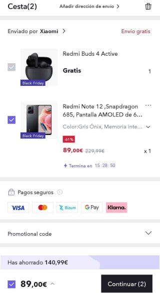 Xiaomi Redmi Note 12 de 4GB/64GB + Auriculares Redmi Buds 4 Active por tan solo 89€