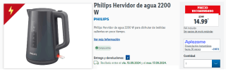 Hervidor de agua Philips de 2200 W y 1.5L por 14.99€