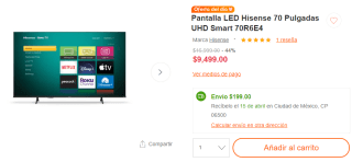 Smart TV LED Hisense 70" UHD 70R6E4 por $9,499 en Linio