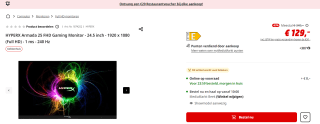 Kingston HyperX Armada 25 FHD Gaming Monitor voor €129 bij de Mediamarkt