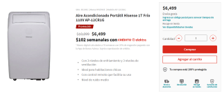 Aire Acondicionado Portátil Hisense a $6,499 en Elektra