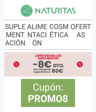-8€ de Descuento por compra de 80€ en Naturitas.