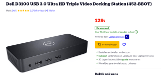 Dell USB 3.0 Ultra HD Triple Video Docking D3100 voor €129 bij Bol.com