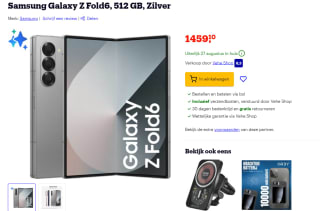 Samsung Galaxy Z Fold6, 512GB opslag Zilver voor €1.459,10 bij Bol