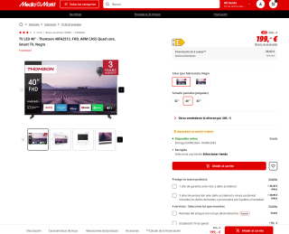 TV LED 40" Thomson 40FA2S13 FHD ARM CA55 Quad core Smart TV por solo 199€