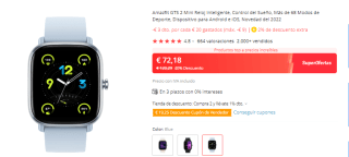 Reloj inteligente Amazfit GTS 2 Mini por 55€