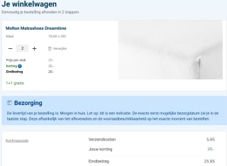 1+1 gratis op moltons bij Beddenreus