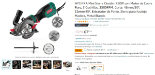 HYCHIKA Mini Sierra Circular [750W , 3500RPM, Corte 48mm/90º, 32mm/45º] por 47,57€