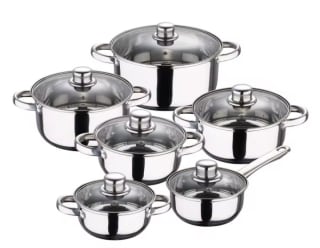 San Ignacio Bateria de Cocina 12 Piezas Acero Inoxidable en Color Cromado colección Cassel por 29,99€.