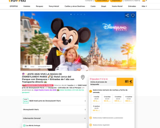 DISNEYLAND PARIS Hotel cerca del Parque con Desayuno + Entradas de 1 día con Transporte directo desde 81€