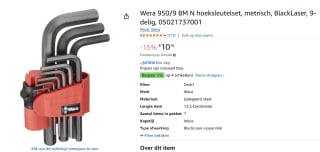 Wera inbus stiftsleutel haaks 950/9 Hex-Plus 7 1,5-10 - 9 delig voor €10.16 met Amazon prime