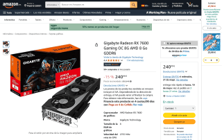 Tarjeta gráfica Gigabyte Radeon RX 7600 Gaming OC 8G AMD 8 Go GDDR6 por 240,99€